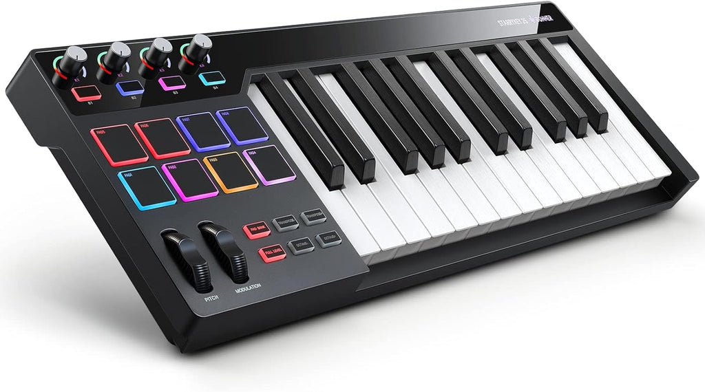 White Portable MIDI Keyboard Controller with 25 Keys T569870