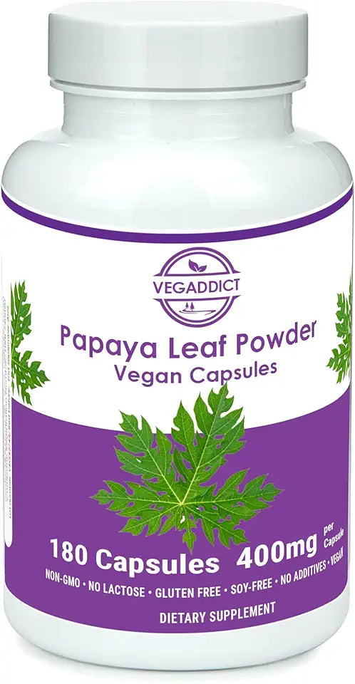 Papaya Leaf Powder 340mg Capsules Vegan Non-GMO Dietary Supplement J3616
