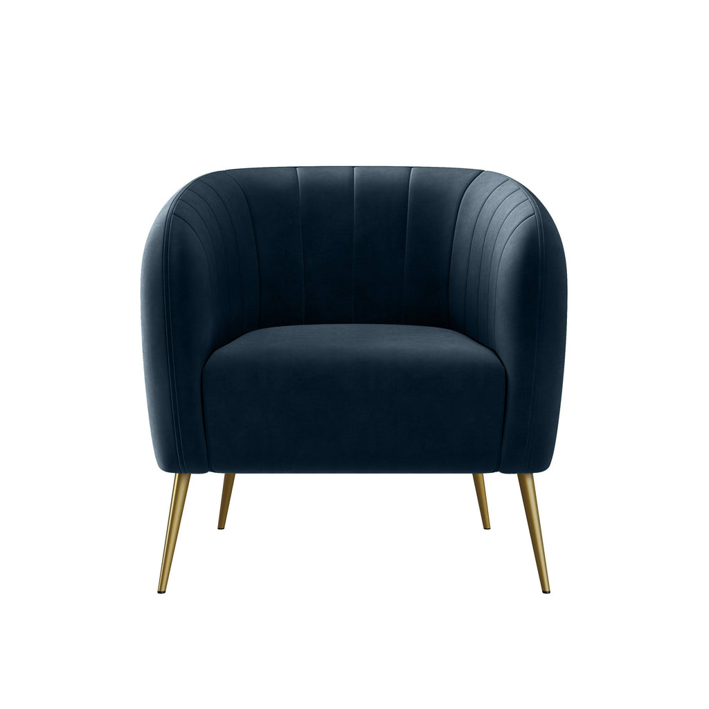 Turquoise Blue Velvet Channel-Tufted Barrel Chair L926