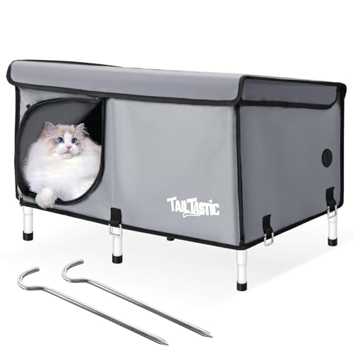 Outdoor Cat House Elevated Insulated Waterproof Cat Bed Grey Large Q896883