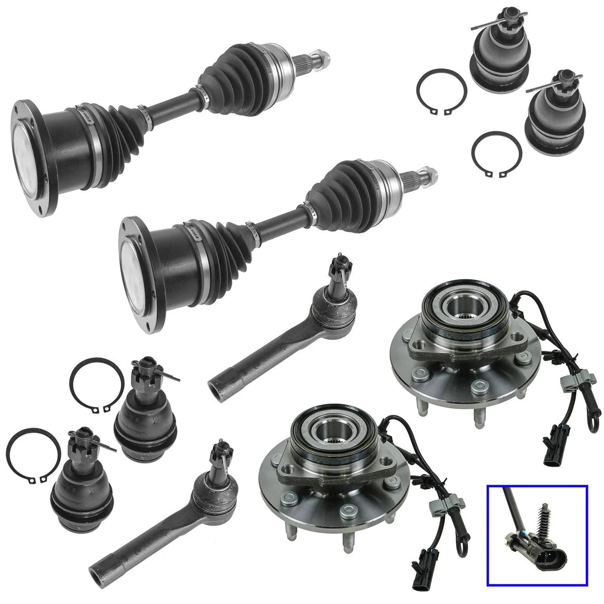 Hub Assembly Axle Ball Joint Tie Rod End Kit Set of 10 E52616