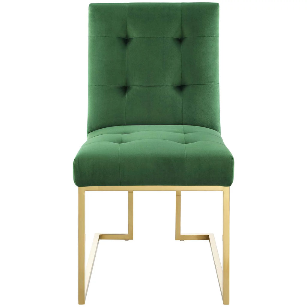 Velvet Fabric Metal Steel Gold Green Side Chair Y4087
