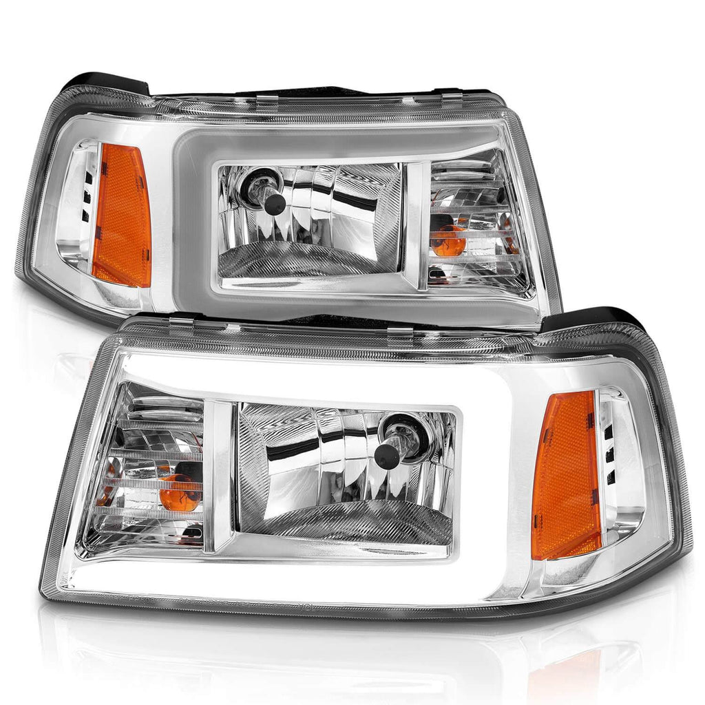 Chrome Housing Crystal Headlights with Light Bar I766
