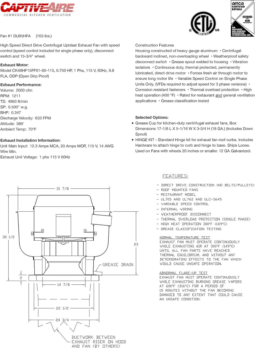 21 Base 0.33 HP 115 Volt Centrifugal Upblast Exhaust Fan X673679