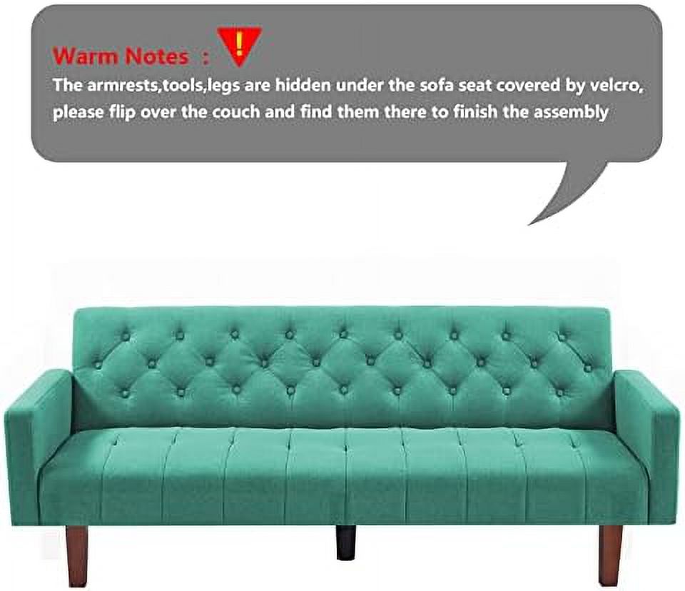Linen Upholstered Futon Sofa Bed 74" Tufted 3 Seater (Grey) S60989