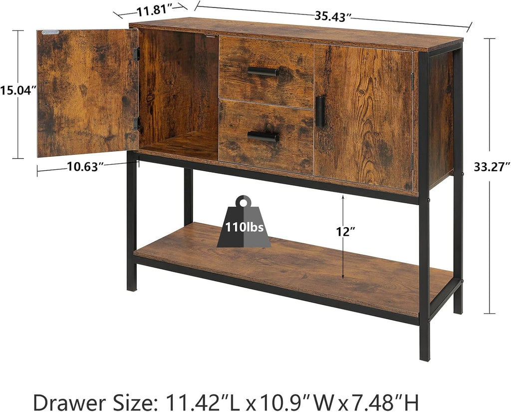 Rustic Brown Storage Cabinet with 2 Drawers & Doors X92733