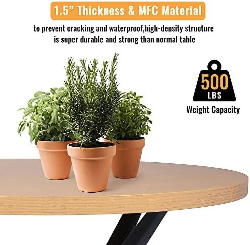 53'' Mid-Century Modern Round Dining Table with Metal Legs K2690