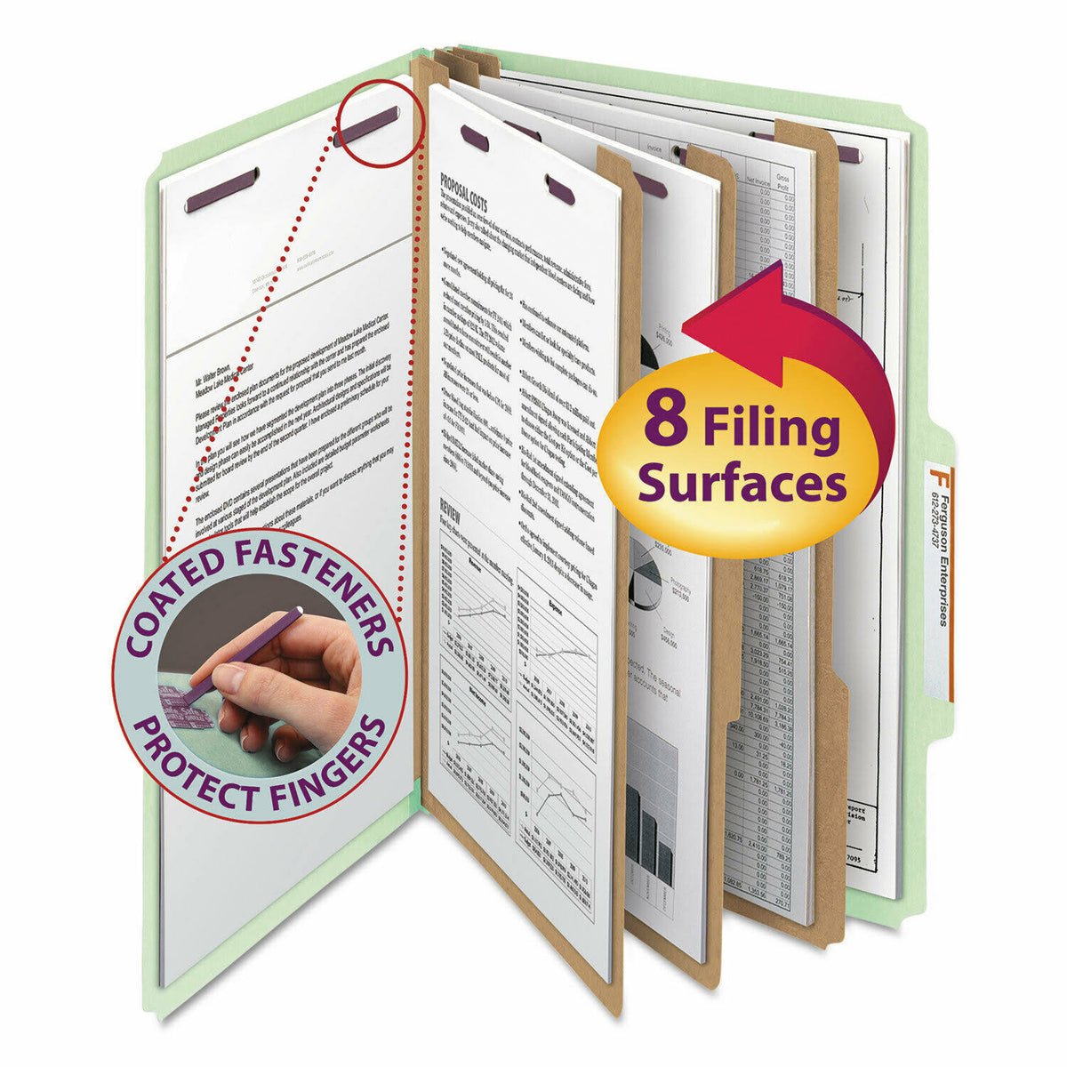 Legal Eight-Section Gray/Green Pressboard Classification Folders 10/Box R639