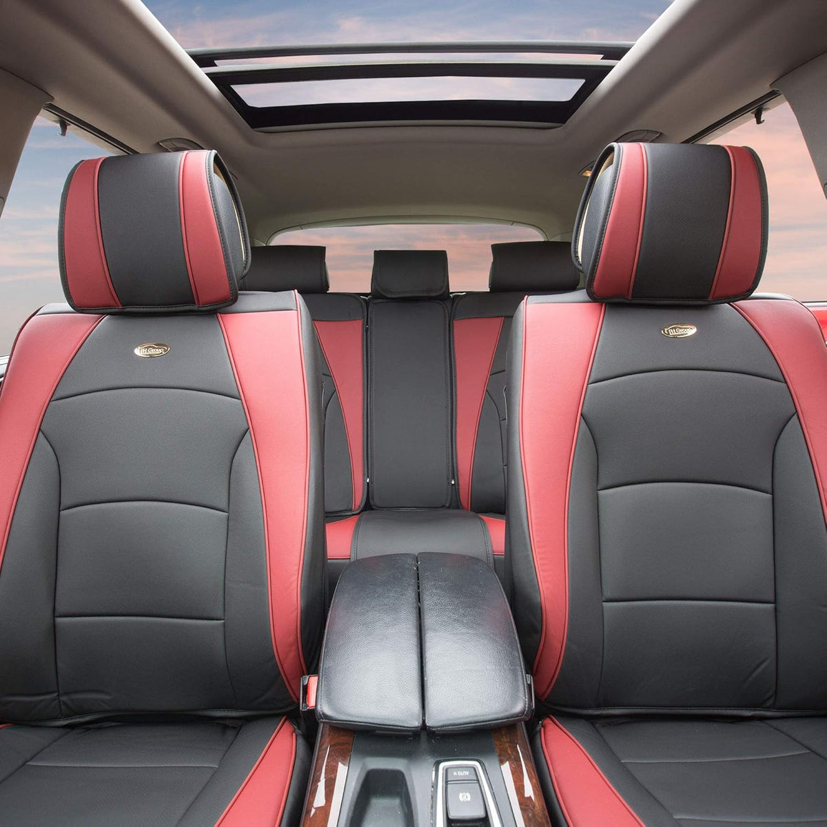 Faux Leather Full Set Car Seat Covers Blue/Black N3685