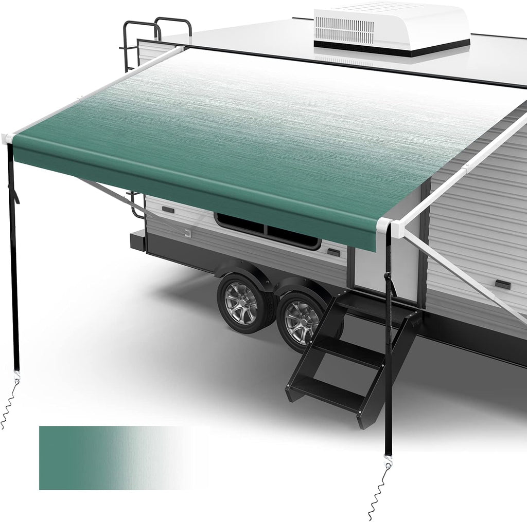 18oz Vinyl Camper Awning Replacement with Awning Anchor Kits & Pull Tension Strap, 16', Green Fade V25067