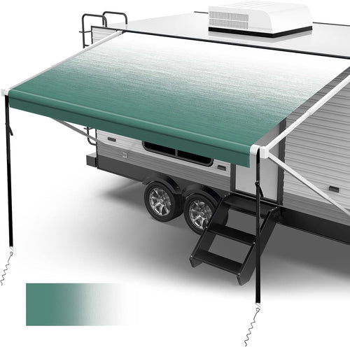 18oz Vinyl Camper Awning Replacement with Awning Anchor Kits & Pull Tension Strap, 16', Green Fade V25067