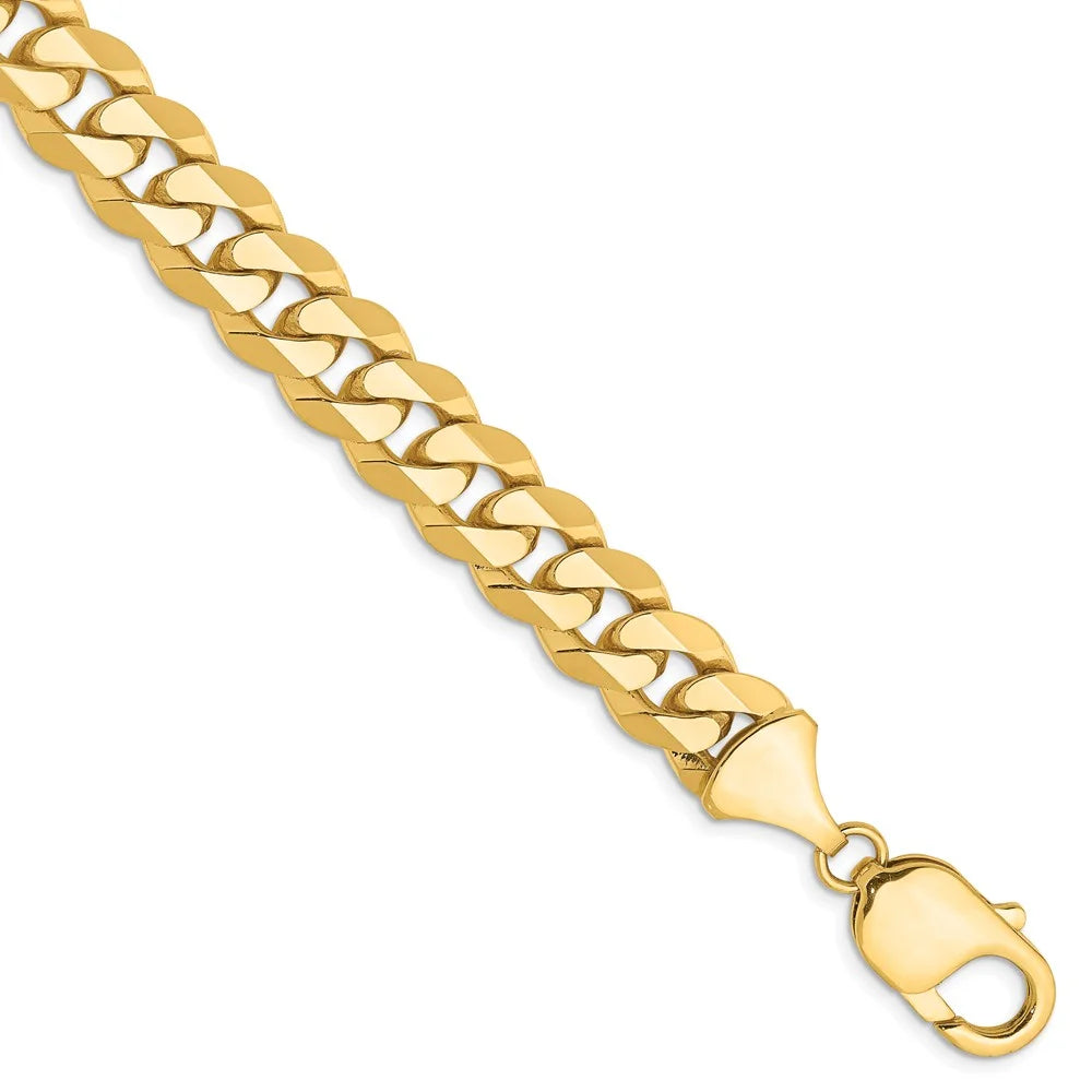 14kt Yellow Gold 9.5mm Flat Beveled Curb Chain, 9 inch, Lobster Clasp Y73326