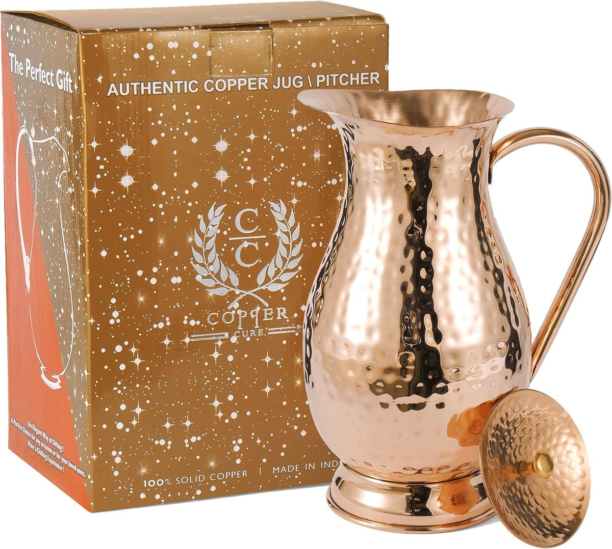 Copper Pitcher with Lid, Hammered Jug, 70 Oz, Pack of 2 W173312
