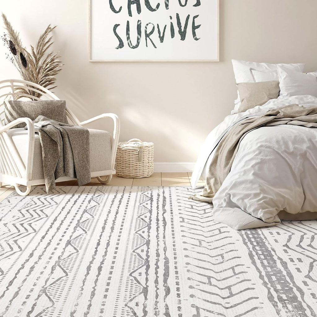 Grey 9x12 Machine Washable Area Rug C662774