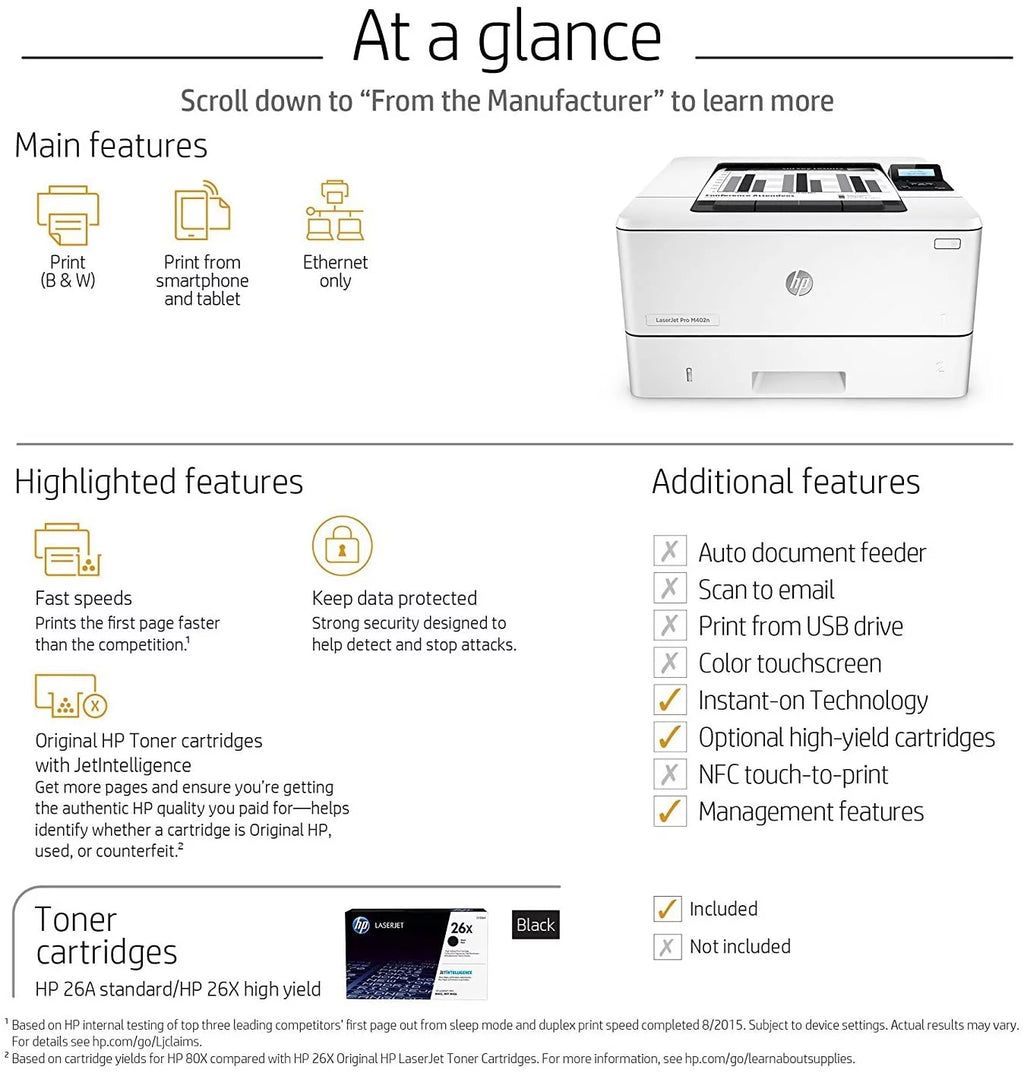LaserJet Pro M402n Laser Printer with Built-in Ethernet A62576