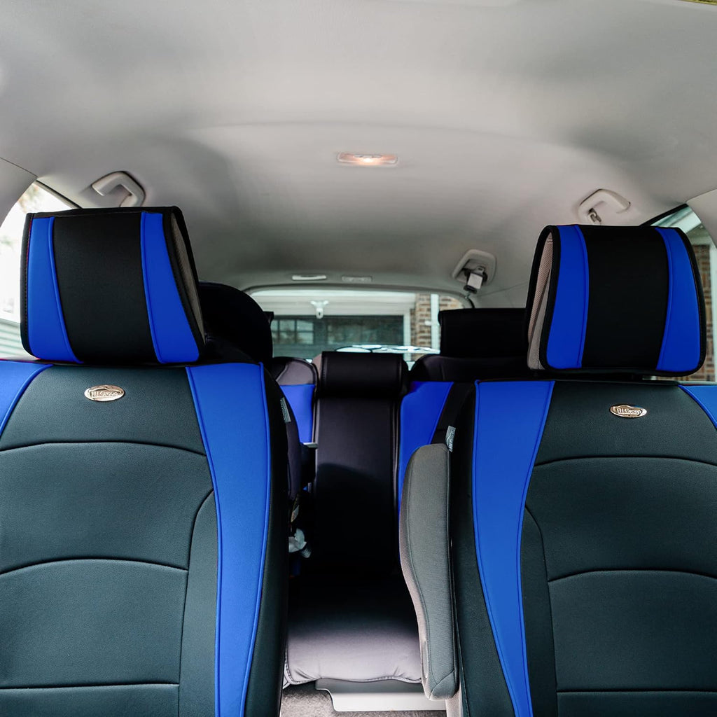 Faux Leather Full Set Car Seat Covers Blue/Black N3685