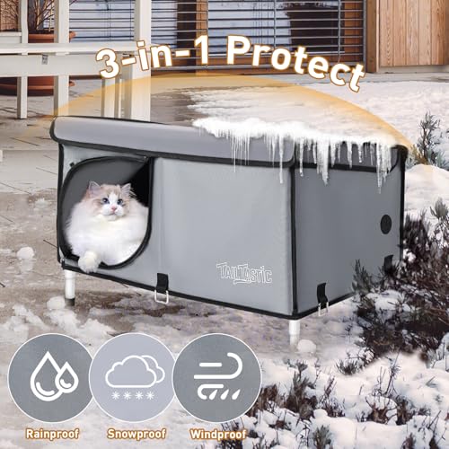 Outdoor Cat House Elevated Insulated Waterproof Cat Bed Grey Large Q896883