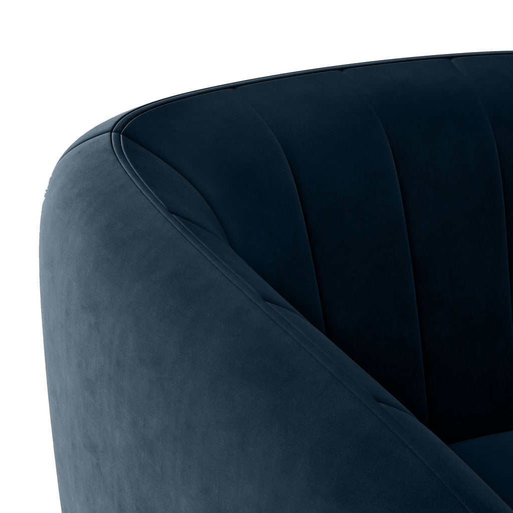 Turquoise Blue Velvet Channel-Tufted Barrel Chair L926