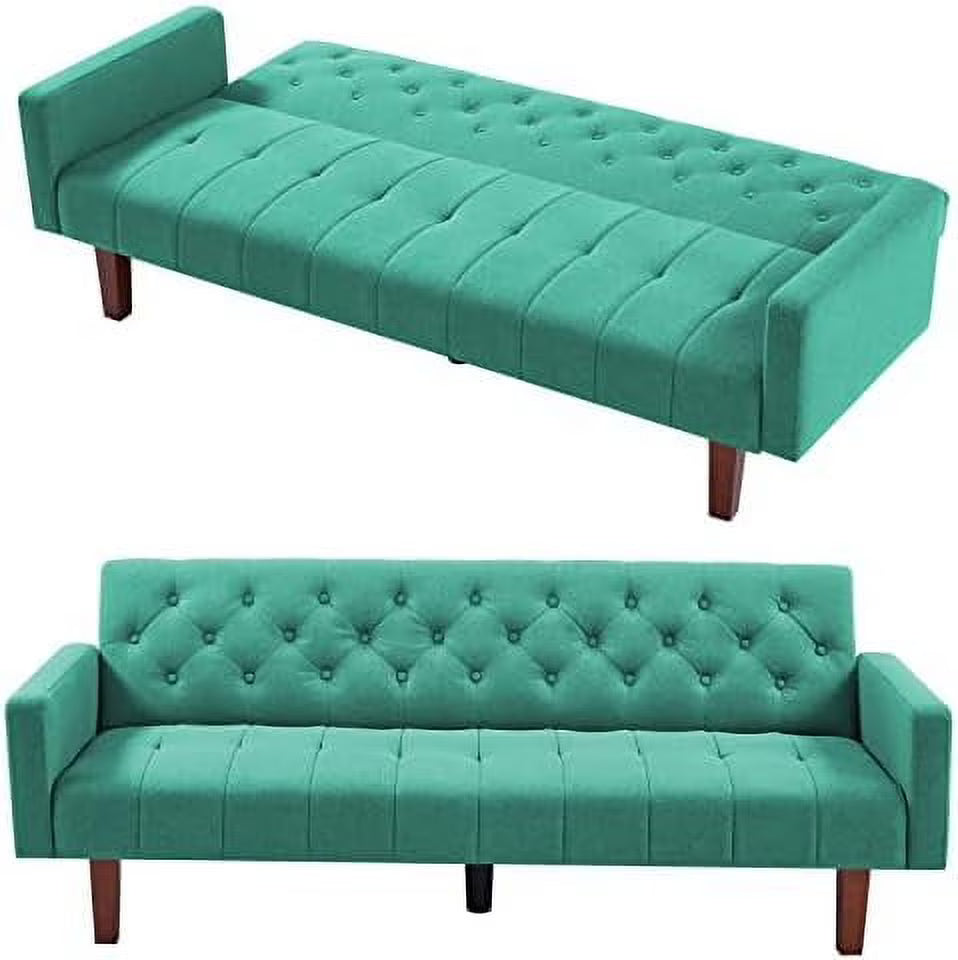 Linen Upholstered Futon Sofa Bed 74" Tufted 3 Seater (Grey) S60989