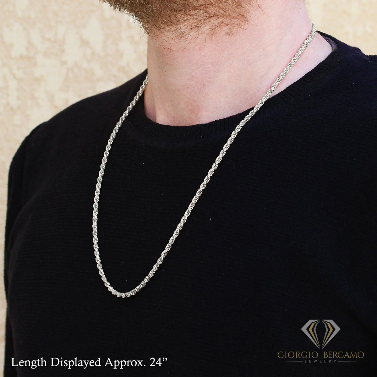 925 Sterling Silver 4mm Solid Rope Diamond Cut Chain Necklace H391