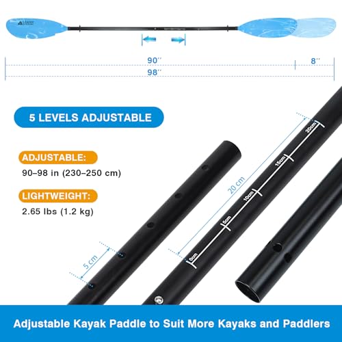 Adjustable Aluminum Kayak Paddle 90-98 inch with Paddle Leash D329