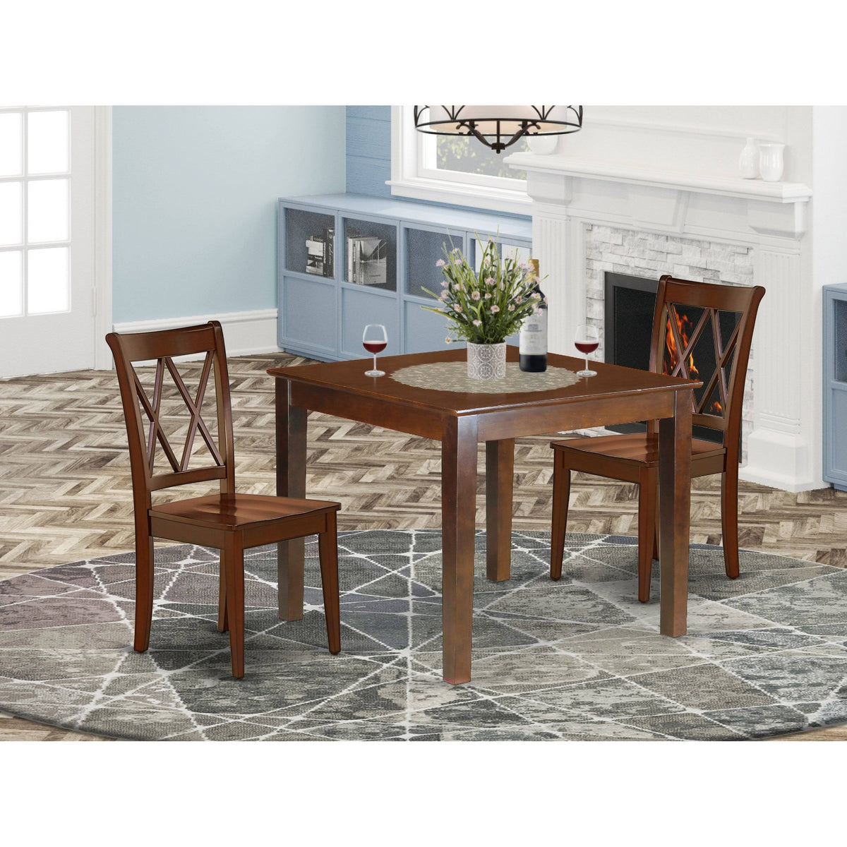 3PC Square 36 inch Table and 2 Double x Back Chairs N925849