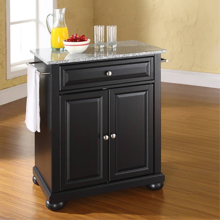 Black Granite Top Portable Kitchen Island U76197