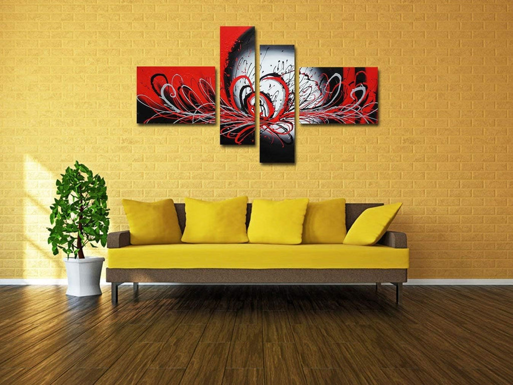 Black and Red Abstract Oil Painting on Canvas, Pack of 2 Y7797