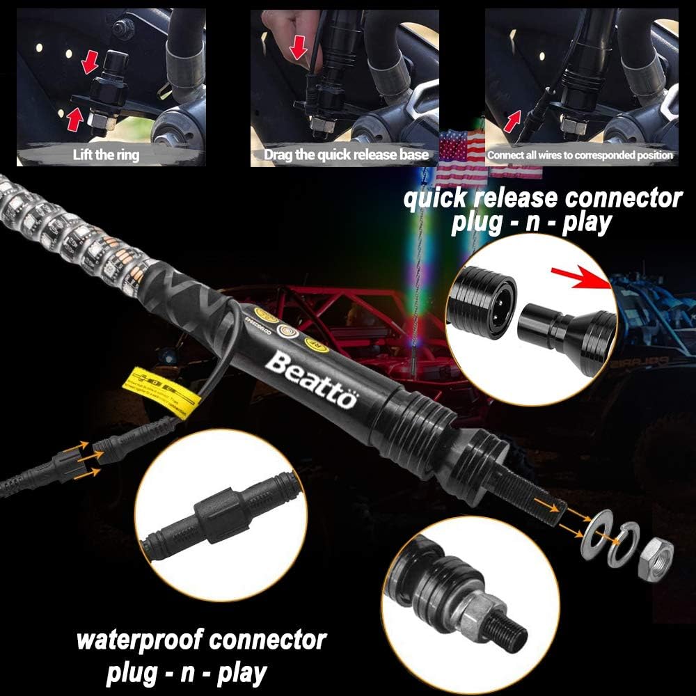 2PCS 3FT RGB LED Whips Light for Off-Road Vehicle ATV UTV Jeep Trucks B741007