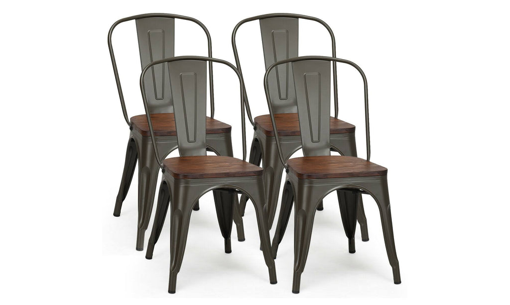 Set of 4 Metal Dining Chair Wood Seat Y2111