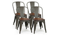 Set of 4 Metal Dining Chair Wood Seat Y2111