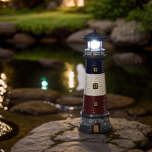 15" Tall Waterproof Resin Lighthouse Lamp with 360° Rotating LED W94835