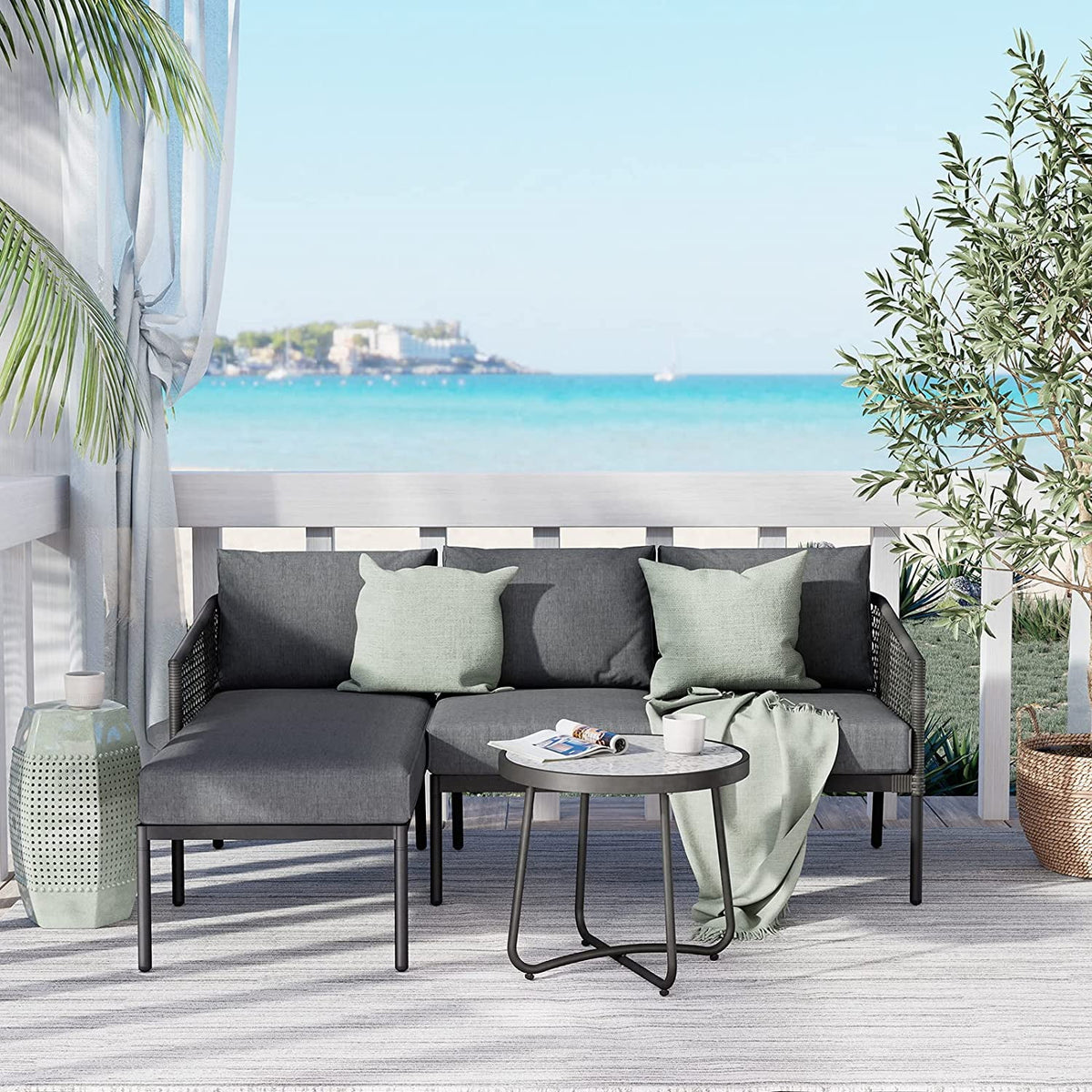 3-Piece All-Weather Wicker Sectional Sofa Set with Cushions O5322
