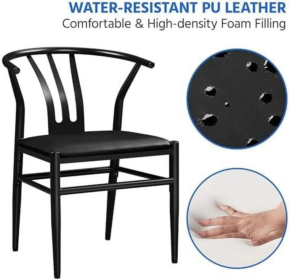 Black Set of 4 Metal Dining Chair with Y-Shaped Backrest PU Leather Seat Y67050