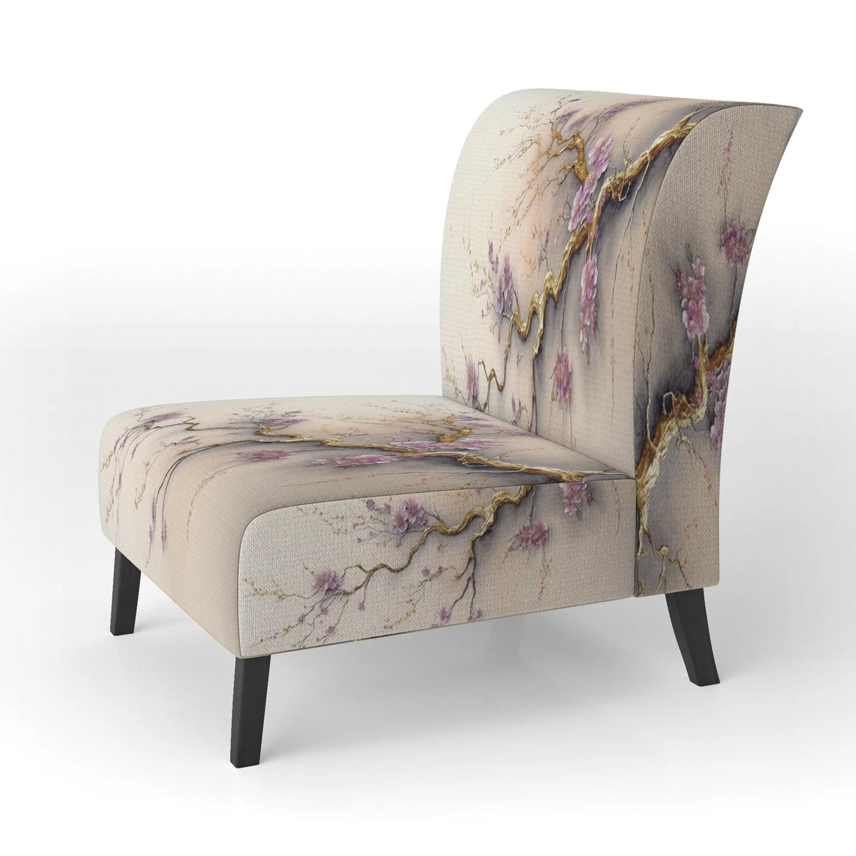 Pink And Plum Cherry Blossom Branch Upholstered Accent Chair and Arm Chair E435