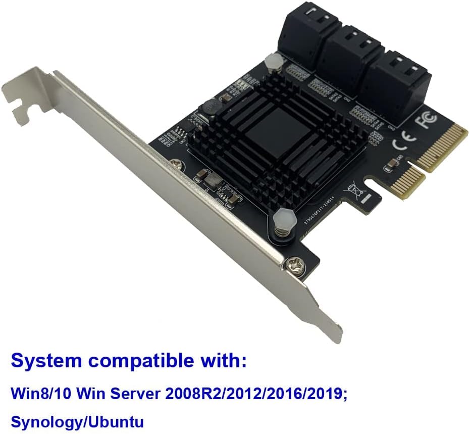 6 Ports PCIe x4 to SATA 3.0 6Gbps Expansion Controller Adapter Card with 6 SATA Cables and Low Profile Bracket, Pack of 2 Y6197