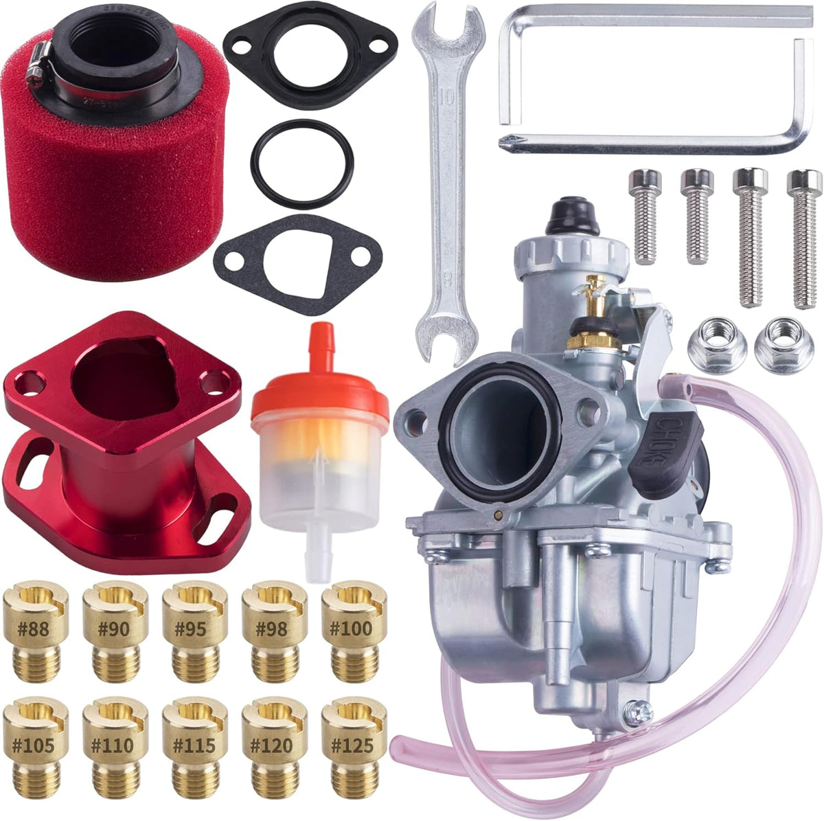 Red Pack of 2 Carburetor Intake Pipe Air Filter for Go Kart Mini Bike V192