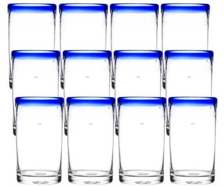 16 oz. Cooler Glass with Cobalt Blue Rim W849