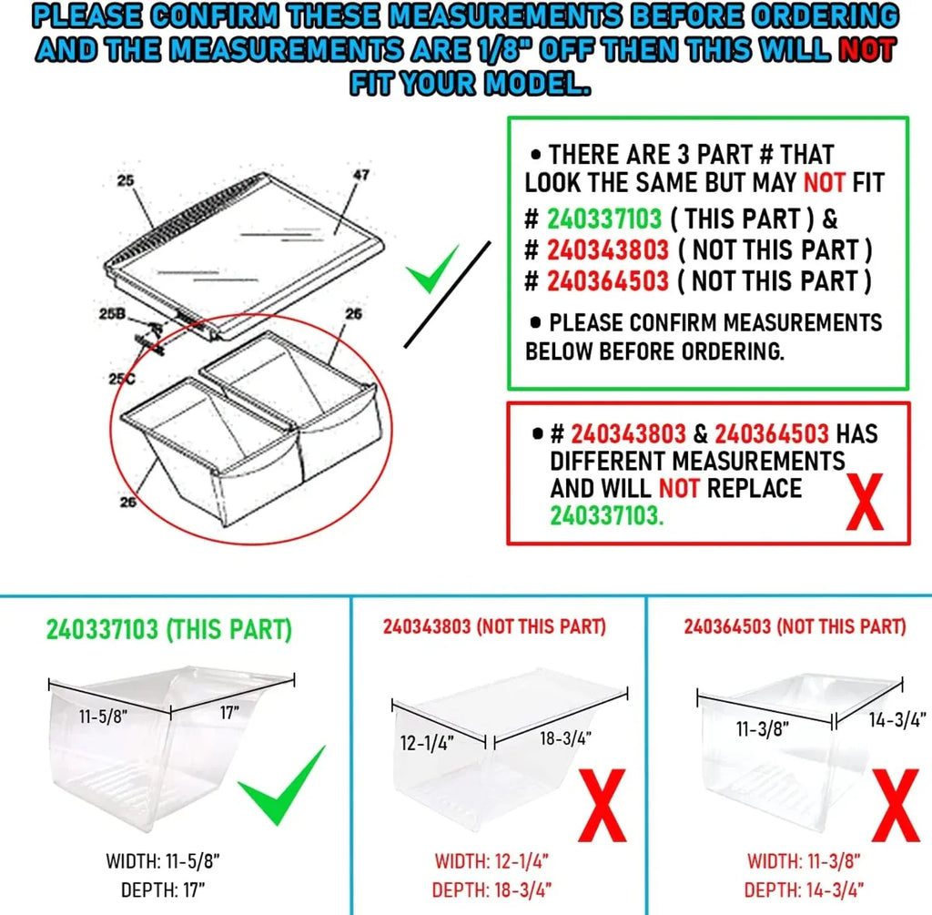 Crisper Bin Compatible with Frigidaire Refrigerator Shelf J1569