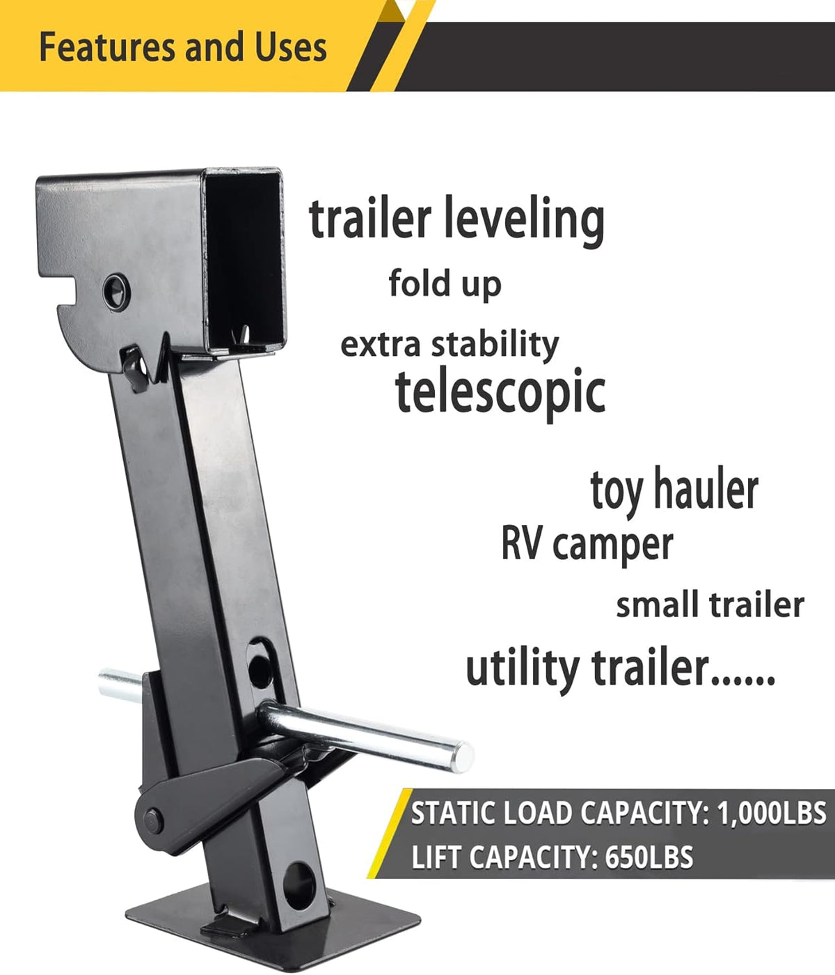 Pair of Trailer Stabilizer Jacks Telescoping RV Camper Accessories 450kg (1000 Lbs) Capacity Each Pack of 2 P8251