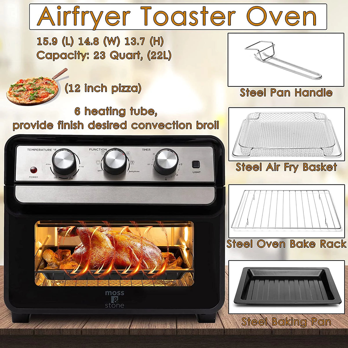 6-in-1 Air Fryer Toaster Oven 23 Quart Black Convection Oven G961590