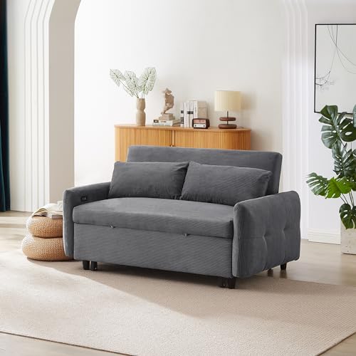 Light Blue 2 Seat Convertible Sofa Bed with USB Ports T69373