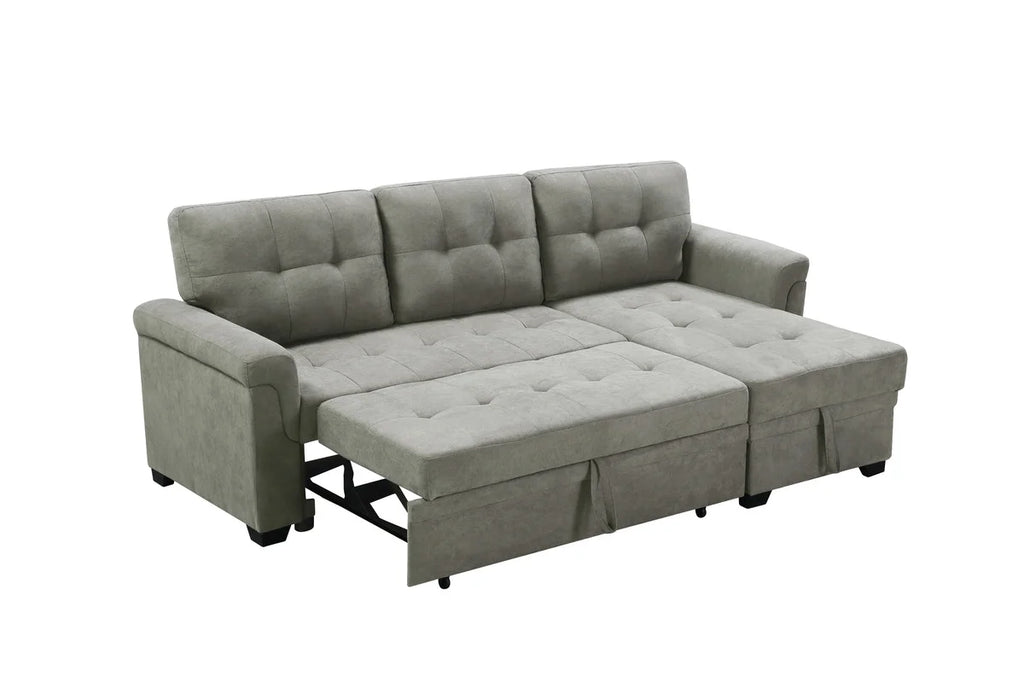 Light Gray Fabric Reversible Sectional Sleeper Sofa Chaise with Storage D2643