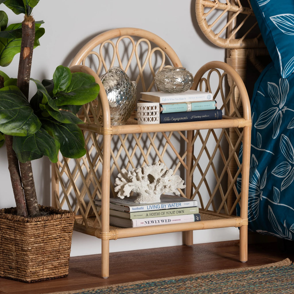 Natural Brown Rattan 2-Tier Display Shelf G534699