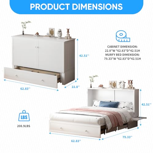 Queen Murphy Bed with 2 Storage Drawers and USB Charging Station R883295