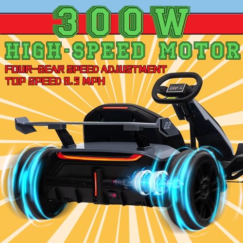 Blue Electric Drift Kart Car with Adjustable Seat, 24V, 4 Speed Mode, 300W Motor, 8.5 MPH Q72614