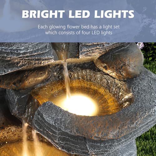 5-Tiers Cascading Rock Water Fountain with 4 LED Lights I54824