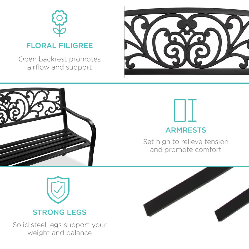 Black Steel Outdoor Bench Z571