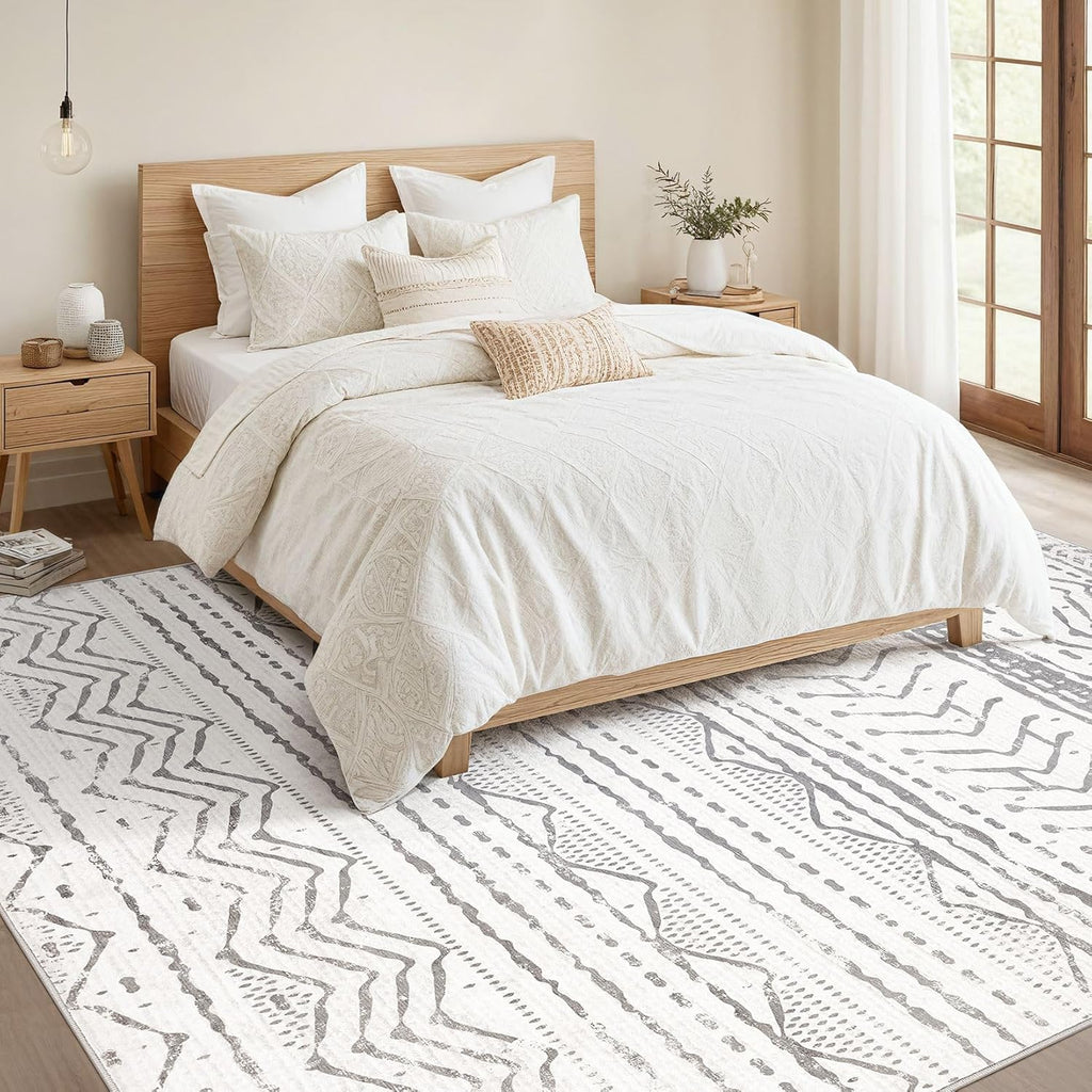 Grey 9x12 Machine Washable Area Rug C662774