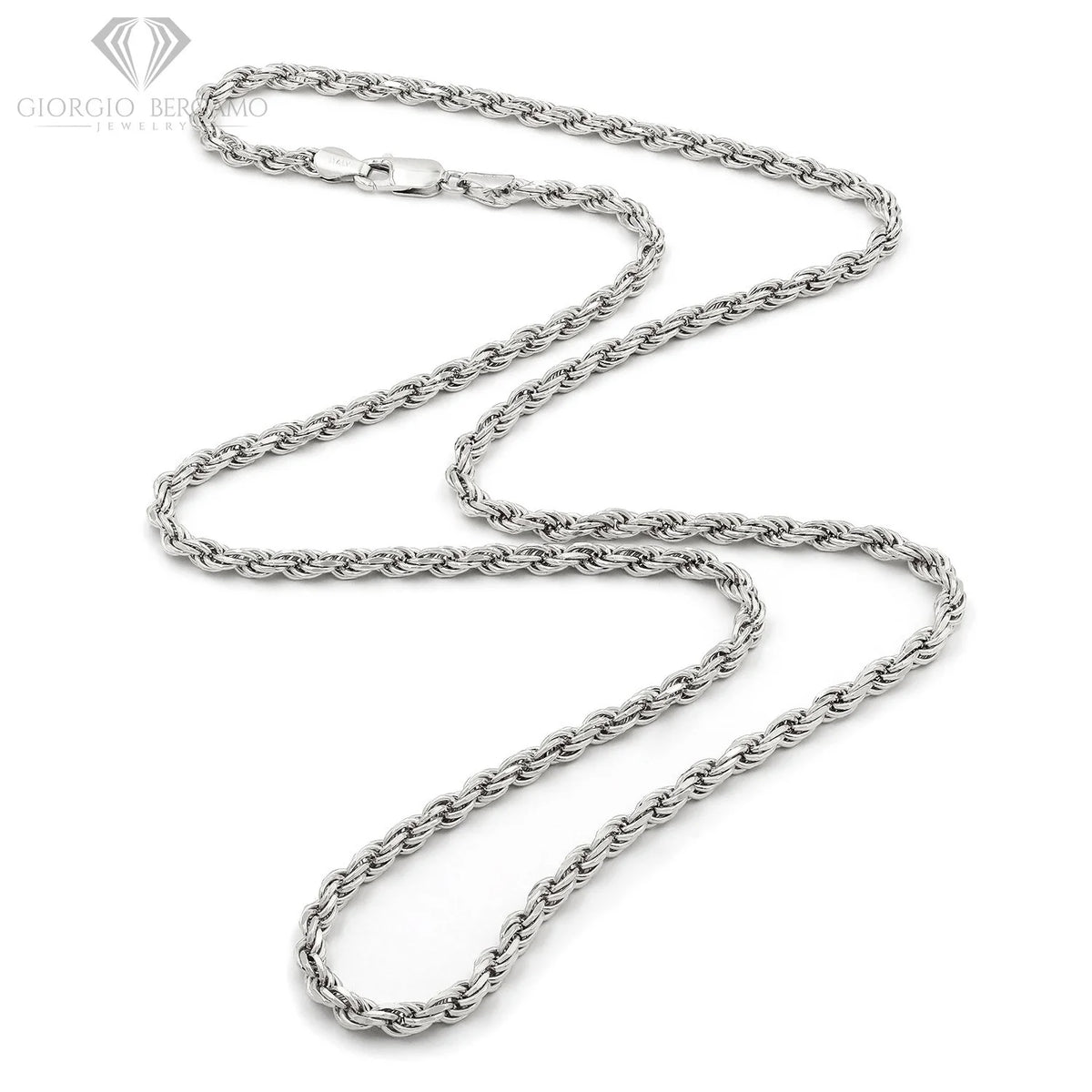 925 Sterling Silver 4mm Solid Rope Diamond Cut Chain Necklace H391